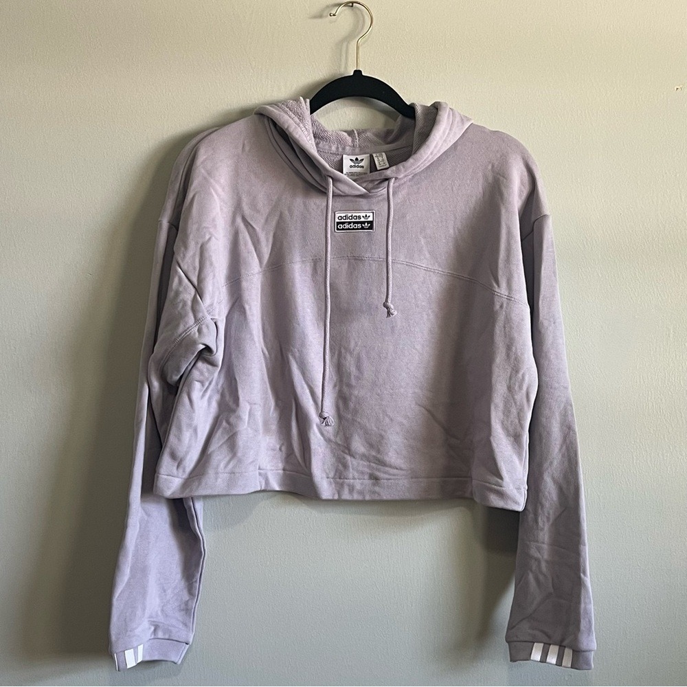 Adidas Cropped Hoodie Athletic Athleisure Purple Women Size Medium